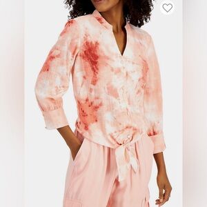 INC International Concepts Tie-Dye Waist-Tie Cotton Top in Size Medium